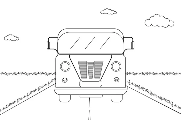 Vektor Lineare Illustration Konturzeichnung Skizze Ausmalbilder Bus Auf Der Straße — Stockvektor