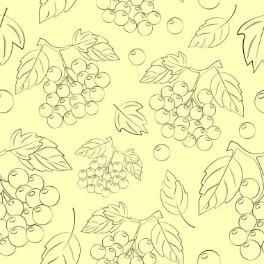 Tarafsız bej arkaplan üzerinde karalama üzümleri ve yapraklar ile vektörsüz desen.