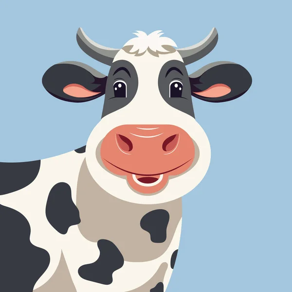 Illustration Vectorielle Dessin Animé Plat Drôle Vache Laitière Joyeuse Sur — Image vectorielle