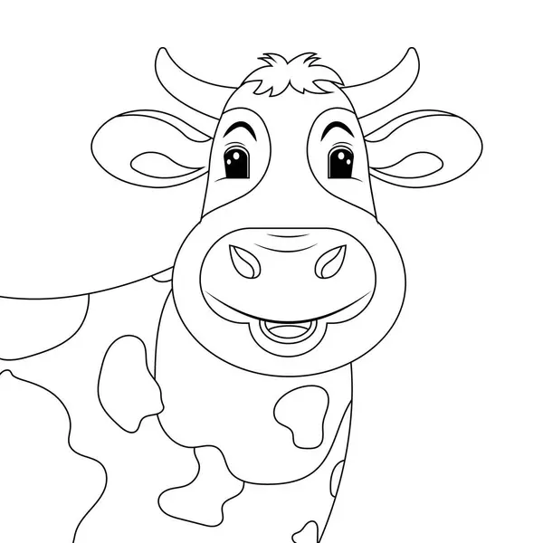 Vector Outline Illustration Educational Coloring Page Cute Cartoon Cow Isolated — Stock Vector