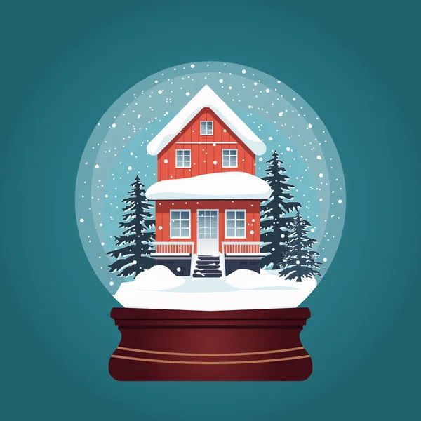 Vektör illüstrasyonu, gerçekçi Noel hatırası kışın manzarası ve evi olan cam kar küresi..