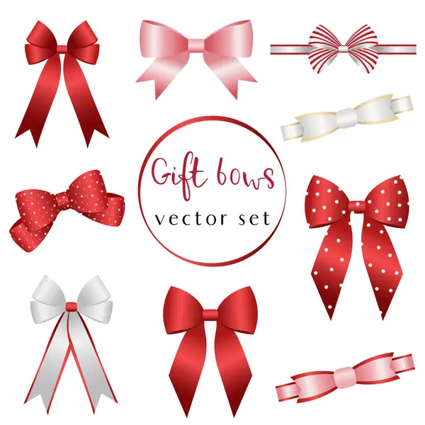 Zarif dekoratif hediyelerden oluşan vektör seti dizaynınız için kurdelelerle birlikte eğiliyor..