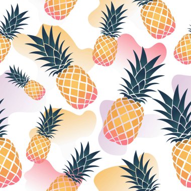 Renkli ve soyut arkaplanda parlak ananaslı vektör deseni.