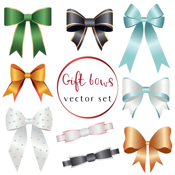 Kutlama kartları, Noel kartları, düğün davetiyeleri ve diğer şeylerin tasarımı için izole edilmiş arkaplanda bir dizi zarif dekoratif hediye yayları..