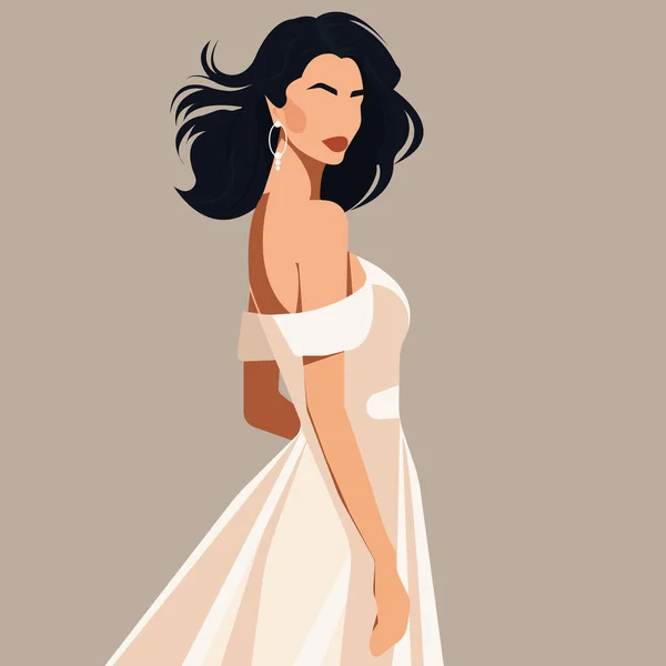 Zarif elbiseli güzel bir kadının düz yüzsüz çizimi..