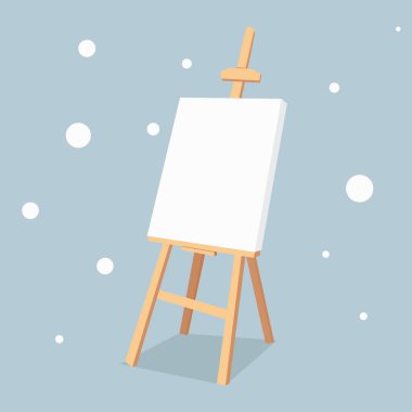 Boya yapmak için boş beyaz bir tuval ile ahşap bir sehpanın vektör düz çizimi.