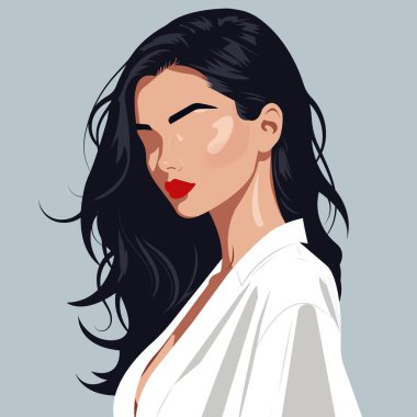 Klasik beyaz tişörtlü, Avrupalı güzel ve seksi genç bir kadının yüzsüz portresi..