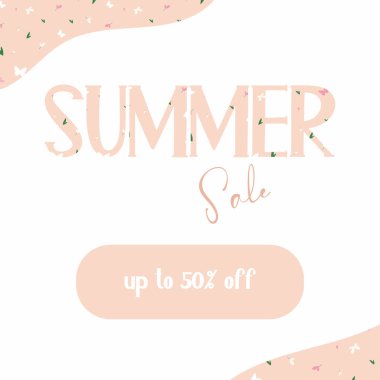 Vektör pankartı yaz indirimi, çiçek tasarımlı% 50 'ye varan indirim..