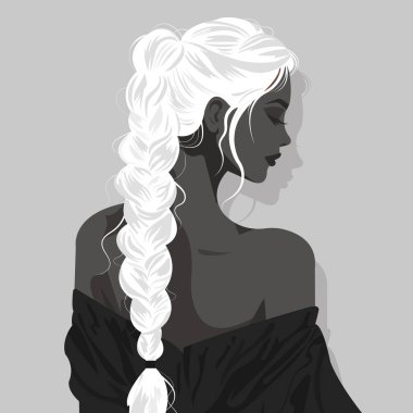 Monokrom örgülü seksi genç bir kadının düz moda çizimi..