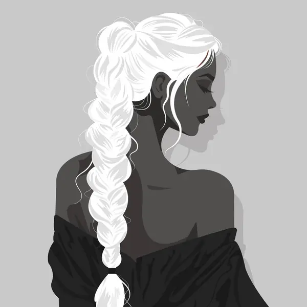 Monokrom örgülü seksi genç bir kadının düz moda çizimi..