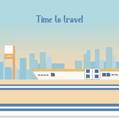 Deniz kıyısının vektör yaz manzarası. Seyahat için poster tasarım zamanı.