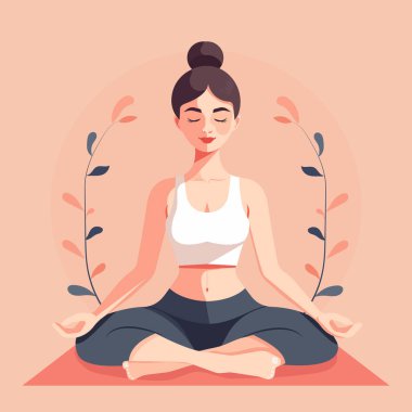 Nilüfer pozisyonunda yoga yapan güzel vücutlu genç bir kızın vektör düz çizimi.
