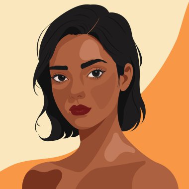 Kısa saçlı, modern Hintli bir kadının gerçekçi düz portresi..