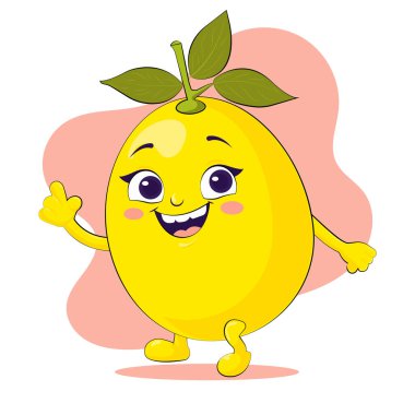 Neşeli, gülen bir limon çizgi film karakterinin temsilcisi parmağını bir şeye doğrultuyor..