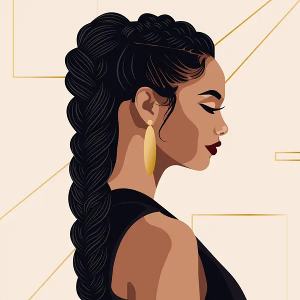 stock vector Profile of a beautiful young African American woman with a braided hair. Flat vector.