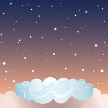 Bulutlu ve yıldızlı gece gökyüzü. Vektör.