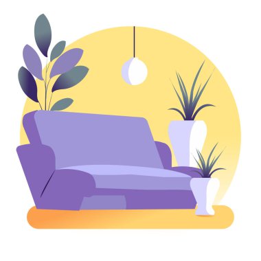 Modern iç mekan, rahatlama alanı. Vektör.