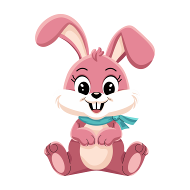 Mavi eşarp takan sevimli pembe bir tavşan..