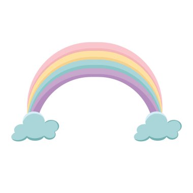 Bulutlarda parlak gökkuşağı, yumuşak doğal gölgelerde çocukların çizimi. 