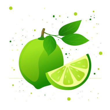 Yaprak ve dilimle taze limon meyvesinin minimalist çizimi. Yumuşak eğimli ve soyut noktalı modern tasarım. Yemek, ambalaj ve sağlıklı yaşam tarzı projeleri için mükemmel..