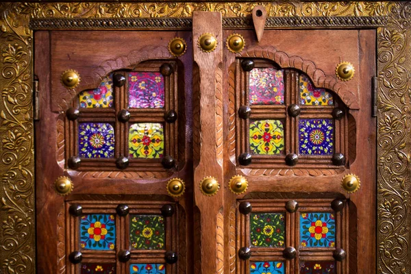 Colorful beautiful decorated classic asian indian golden pattern handmade crafted wooden furniture