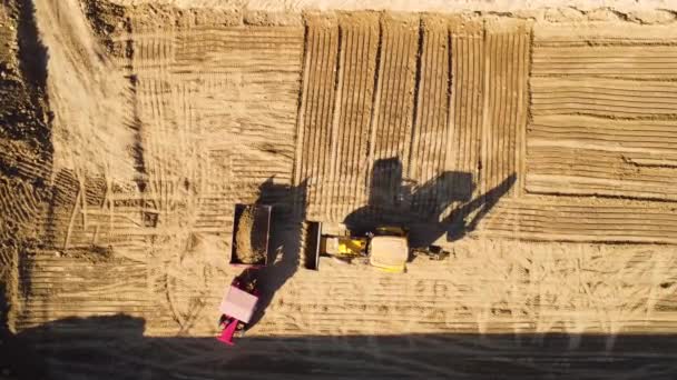 Construction Industrial Machinery Excavator Tractor Sand Pit Aerial Drone View — Wideo stockowe
