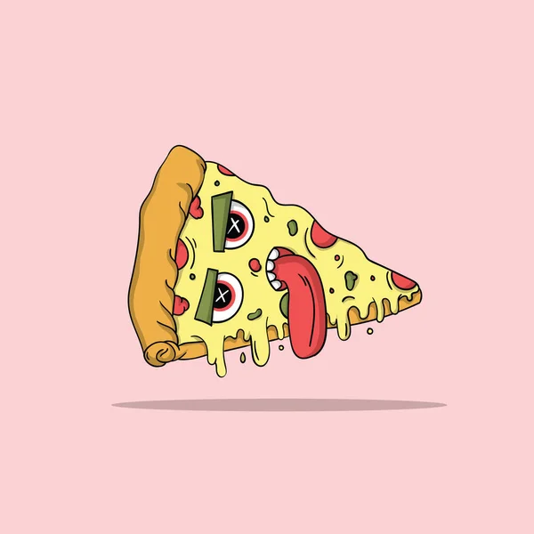 Pizza Monster Χαριτωμένο Χέρι Εικονογράφηση Που — Διανυσματικό Αρχείο