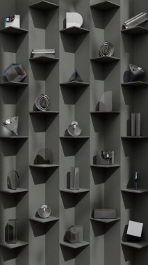 Black geomatric wall Aesthetic Realistic 3d Illustration