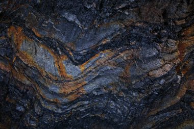 Kayalardaki su erozyonu, dokular ve desenler Asturian plajlarındaki taşlarda oluşmuş. Kuzey İspanya, Asturias 'taki Campiecho plajı..