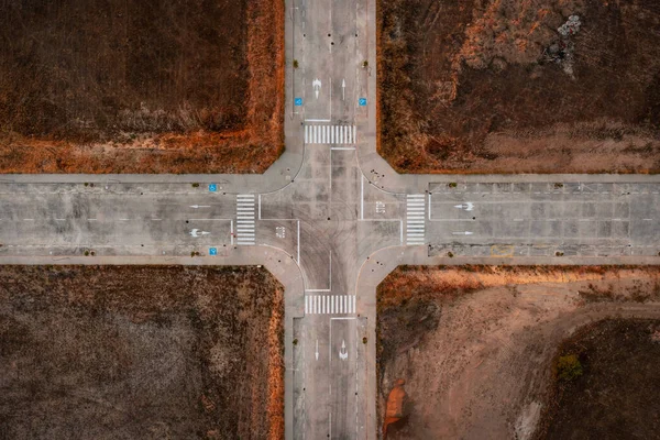 stock image Aerial view of empty intercity road. top view from drone of highway searching paths and lines.