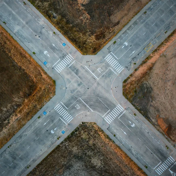 stock image Aerial view of empty intercity road. top view from drone of highway searching paths and lines.