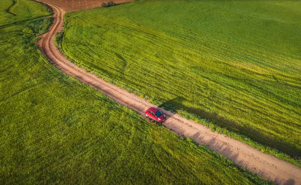 stock image Aerial view of landfields. top view from drone of highway searching paths and lines.