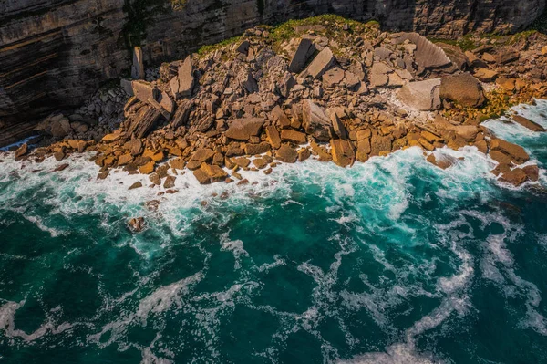 Water Crushing Rocks Pure Beauty Asturian Coast Captured Drone Summer — Stock Photo, Image