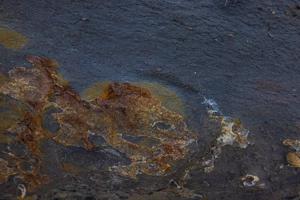 The erosion of water on the rocks, textures and patterns generated on the stones of the beach Ibiza island.