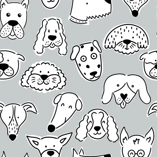 Scandinavische Naadloze Patroon Met Hondengezichten Vector Illustratie Geïsoleerd Een Witte — Stockvector