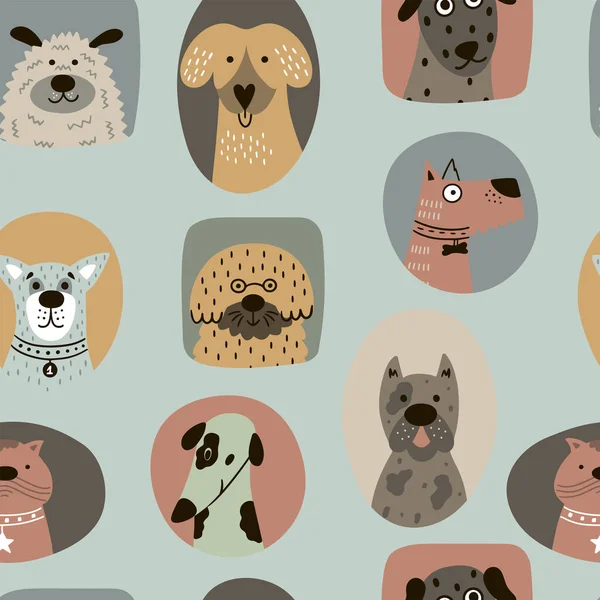 Gyerekszoba Zökkenőmentes Minta Aranyos Kutyákkal Doodle Háziállatok Különböző Keretek Között — Stock Vector