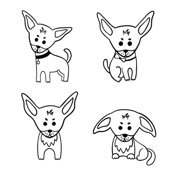 Chihuahua Doodle Chiens Dans Différentes Poses Illustration Vectorielle Avec Chiots — Image vectorielle