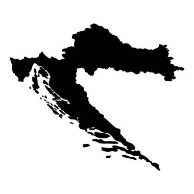 Hırvatistan haritasında beyaz zemin üzerinde siyah siluet yer alıyor.