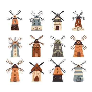 Beyaz arka planda antika fabrikalar. Vektör illüstrasyonu. 