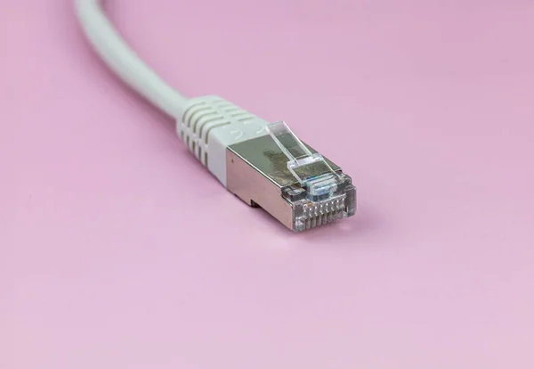 Cabo Rede Ethernet Isolado Fundo Cor — Fotografia de Stock