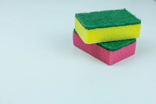 Heap Color Sponges Dishwashing Isolated White Background — Stock Photo, Image