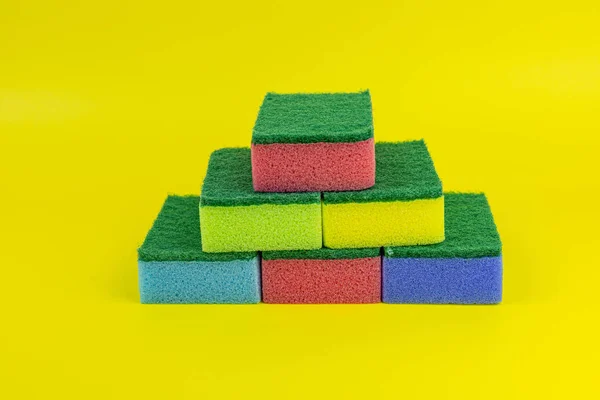Heap Color Sponges Dish Washing Isolated Colorful Background — Stock Photo, Image