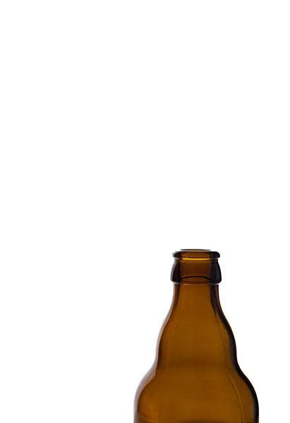 Коричневый Стеклянная Бутылка Пива Изолированы Белом Фоне Верхняя Часть — стоковое фото