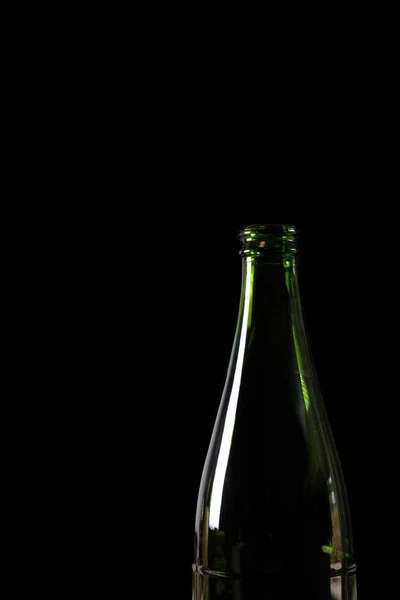 Bottiglia Vetro Verde Isolato Sfondo Nero — Foto Stock