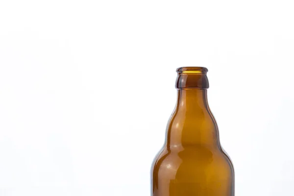 Brun Glas Flaska Isolerad Vit Bakgrund Övre Del — Stockfoto