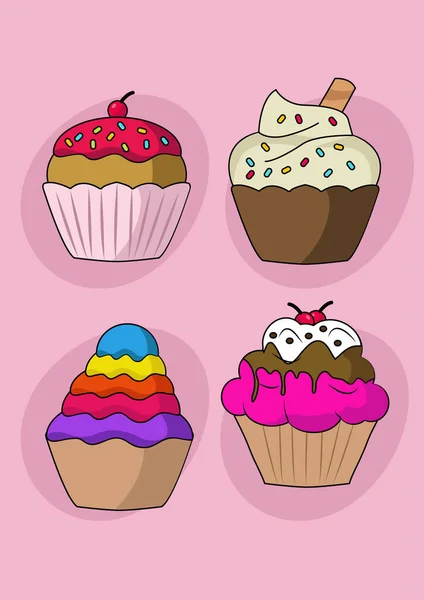 Set Cute Cupcakes — Stock Vector
