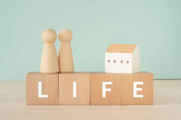 stock image Four wooden blocks with 