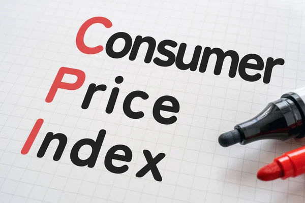 Witboek Geschreven Consumer Price Index Met Markers Handschrift Tekst Papier — Stockfoto
