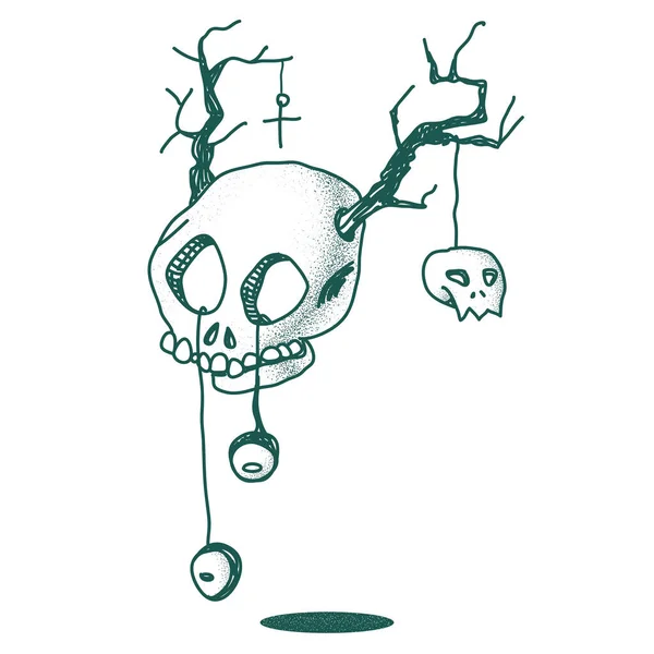 Doodle Cráneo Reno Con Sombreado Punteado — Vector de stock