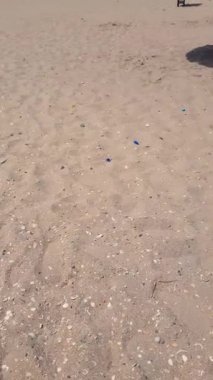 Sahildeki kumların güzelliği, çeşitli renk ve dokularla karakterize edilir. Video, kumları beyaz, kahverengi ve siyah tonlarının yanı sıra farklı boyutlarda ve şekillerde gösteriyor.